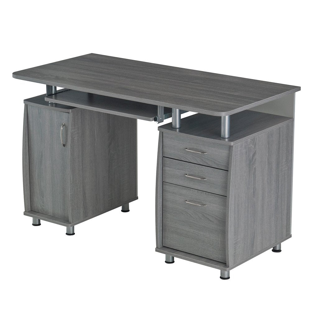 48" Gray Wood Pedestal Computer Desk With Two Cabinets And Two Drawers — view 1