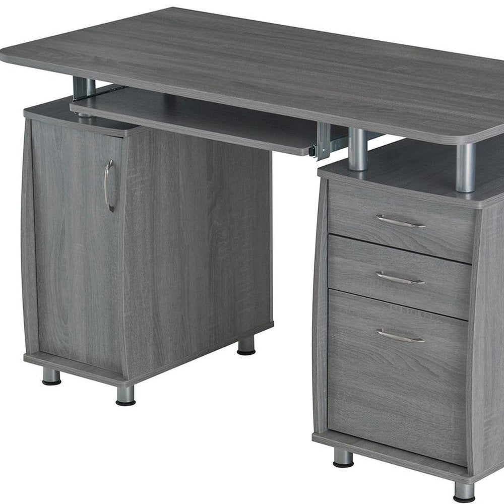 48" Gray Wood Pedestal Computer Desk With Two Cabinets And Two Drawers — view 6
