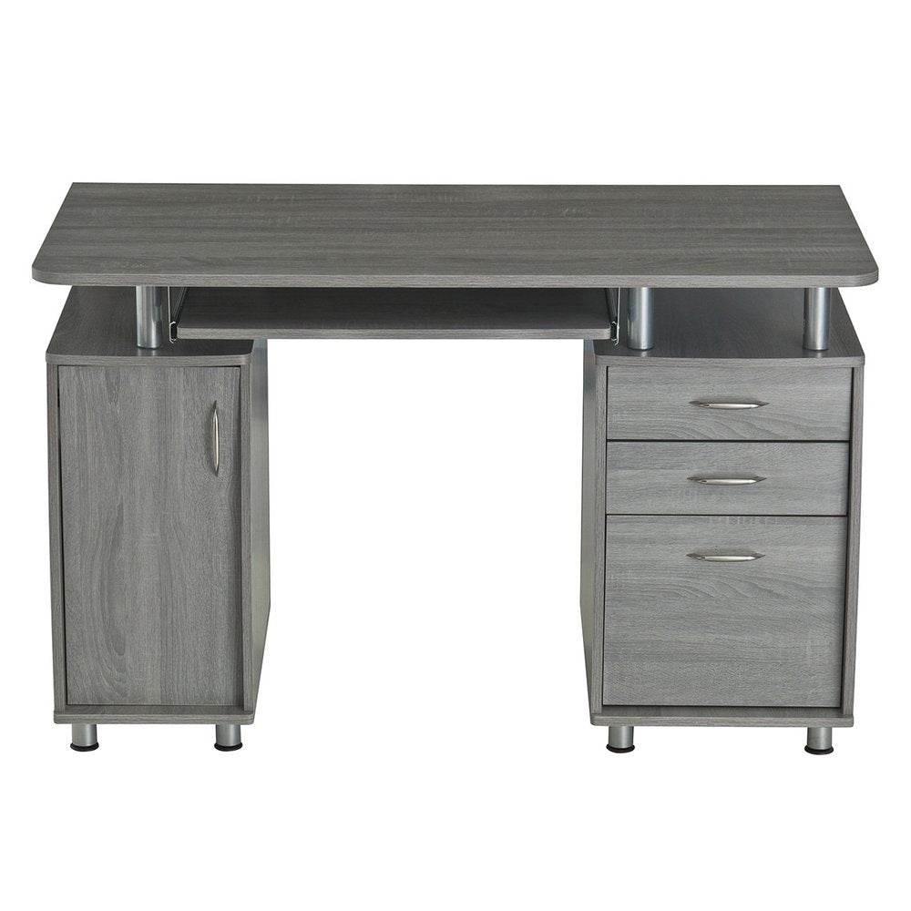 48" Gray Wood Pedestal Computer Desk With Two Cabinets And Two Drawers — view 2