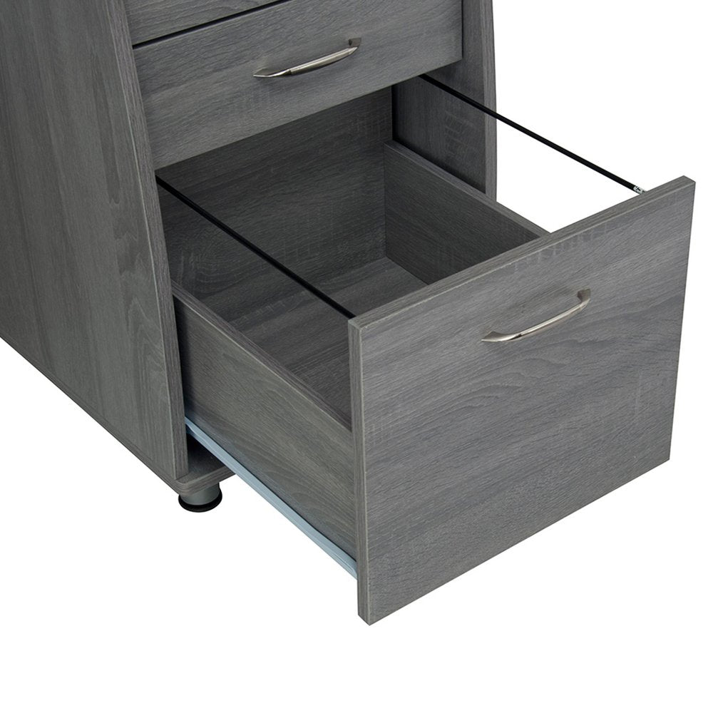 48" Gray Wood Pedestal Computer Desk With Two Cabinets And Two Drawers — view 3