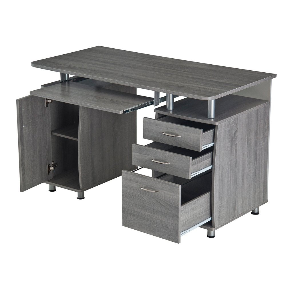 48" Gray Wood Pedestal Computer Desk With Two Cabinets And Two Drawers — view 4
