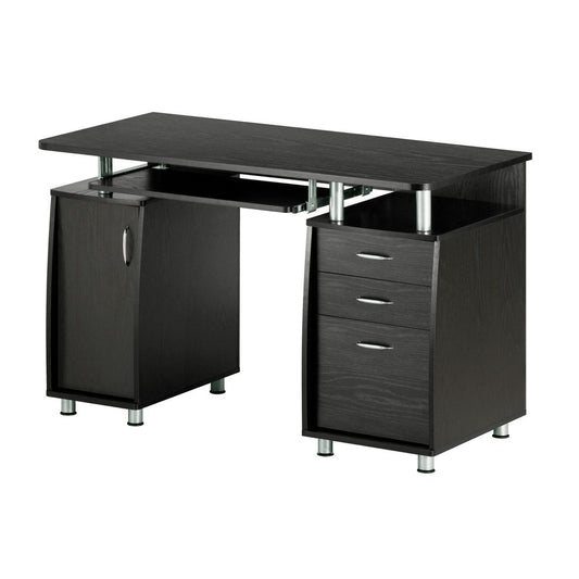 48" Espresso Wood Pedestal Computer Desk With Two Cabinets And Two Drawers