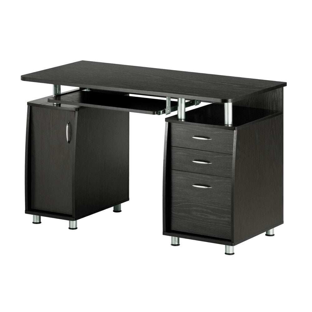 48" Espresso Wood Pedestal Computer Desk With Two Cabinets And Two Drawers — view 1