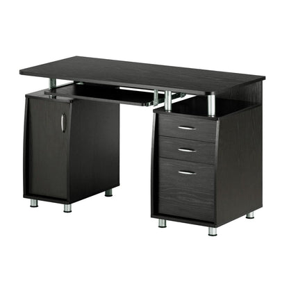 48" Espresso Wood Pedestal Computer Desk With Two Cabinets And Two Drawers HomeRoots