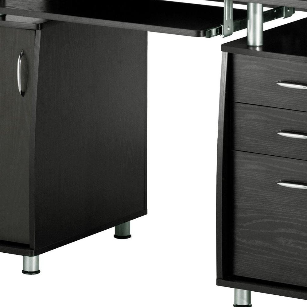 48" Espresso Wood Pedestal Computer Desk With Two Cabinets And Two Drawers HomeRoots