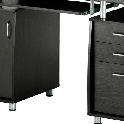 48" Espresso Wood Pedestal Computer Desk With Two Cabinets And Two Drawers