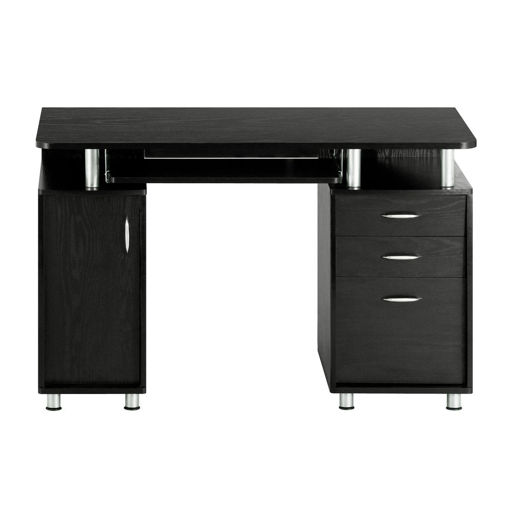 48" Espresso Wood Pedestal Computer Desk With Two Cabinets And Two Drawers HomeRoots