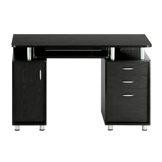 48" Espresso Wood Pedestal Computer Desk With Two Cabinets And Two Drawers