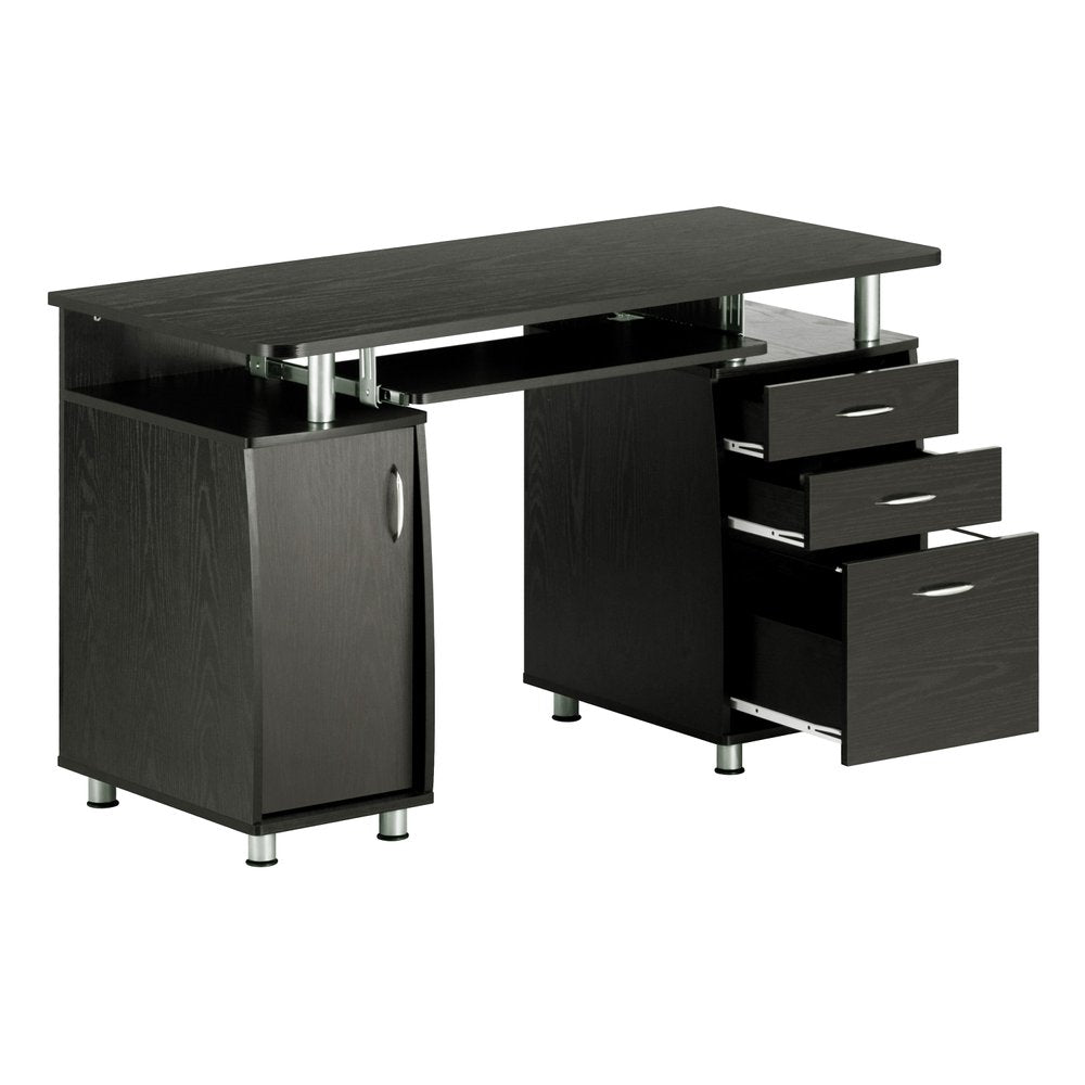 48" Espresso Wood Pedestal Computer Desk With Two Cabinets And Two Drawers — view 4