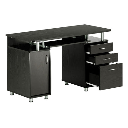 48" Espresso Wood Pedestal Computer Desk With Two Cabinets And Two Drawers HomeRoots