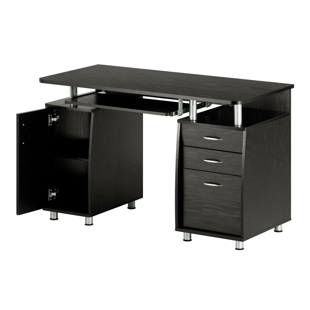 48" Espresso Wood Pedestal Computer Desk With Two Cabinets And Two Drawers HomeRoots