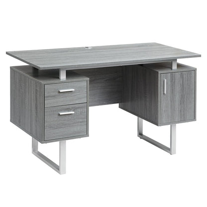 51" Gray and Silver Wood and Steel Pedestal Executive Desk With Two Drawers HomeRoots