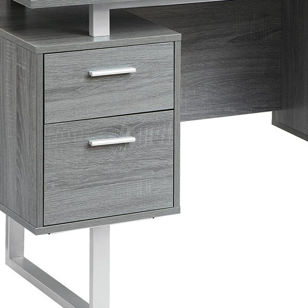 51" Gray and Silver Wood and Steel Pedestal Executive Desk With Two Drawers — view 6
