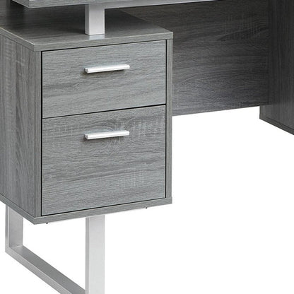 51" Gray and Silver Wood and Steel Pedestal Executive Desk With Two Drawers HomeRoots