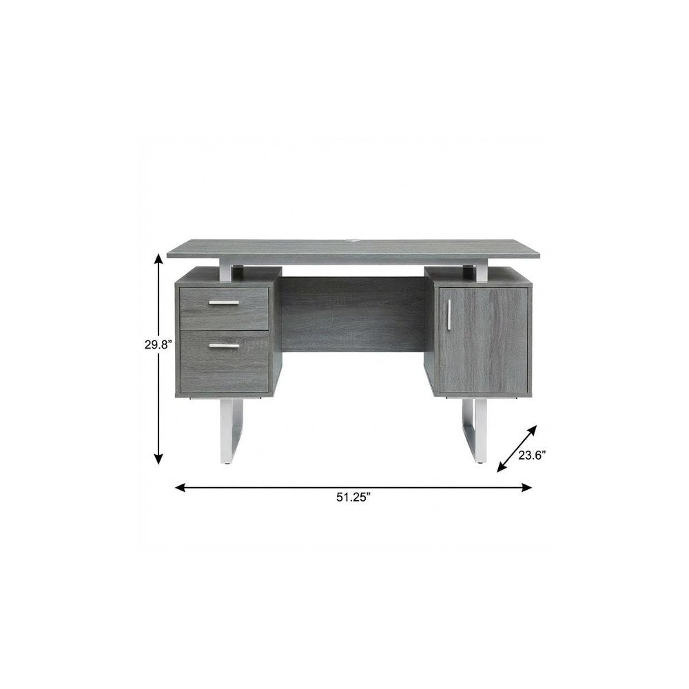 51" Gray and Silver Wood and Steel Pedestal Executive Desk With Two Drawers — view 8