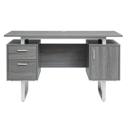 51" Gray and Silver Wood and Steel Pedestal Executive Desk With Two Drawers HomeRoots