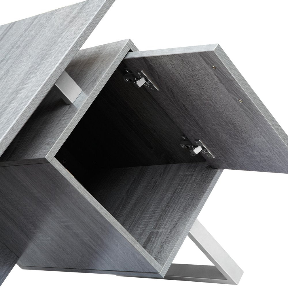 51" Gray and Silver Wood and Steel Pedestal Executive Desk With Two Drawers HomeRoots