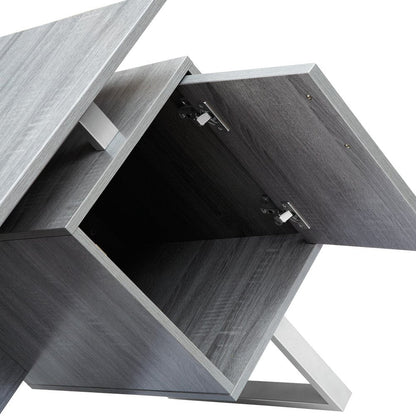 51" Gray and Silver Wood and Steel Pedestal Executive Desk With Two Drawers HomeRoots