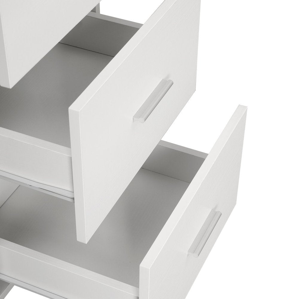 59" Sand Silver and White Wood and Steel L Shape Pedestal Computer Desk With Three Drawers — view 4