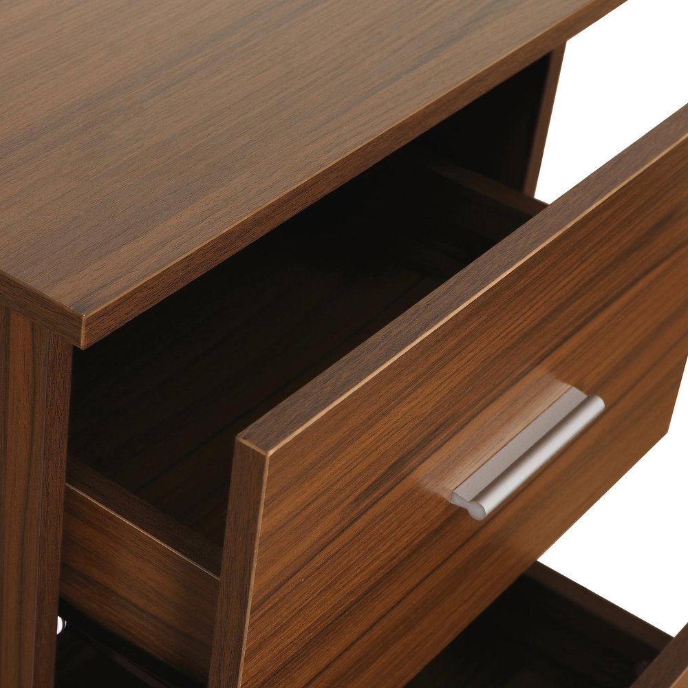 59" Walnut Wood and Steel L Shape Pedestal Computer Desk With Three Drawers HomeRoots