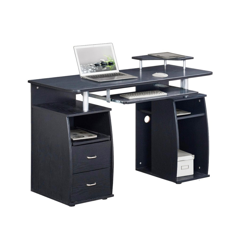 47" Espresso Wood Pedestal Computer Desk With Two Drawers — view 2