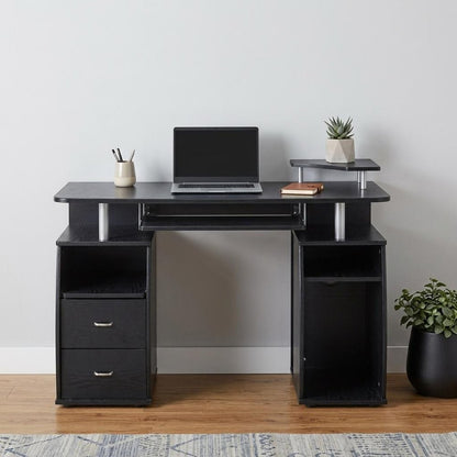 47" Espresso Wood Pedestal Computer Desk With Two Drawers HomeRoots