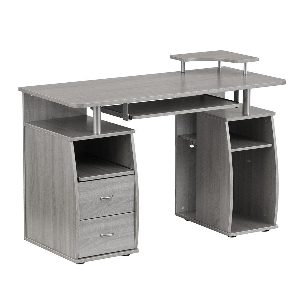 47" Gray Wood Pedestal Computer Desk With Two Drawers — view 1