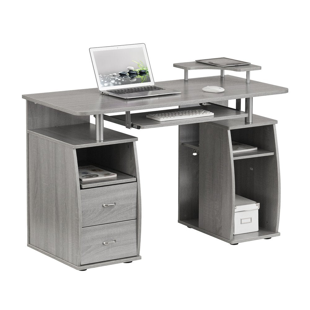 47" Gray Wood Pedestal Computer Desk With Two Drawers — view 2