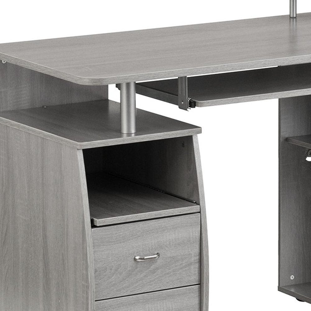 47" Gray Wood Pedestal Computer Desk With Two Drawers — view 7