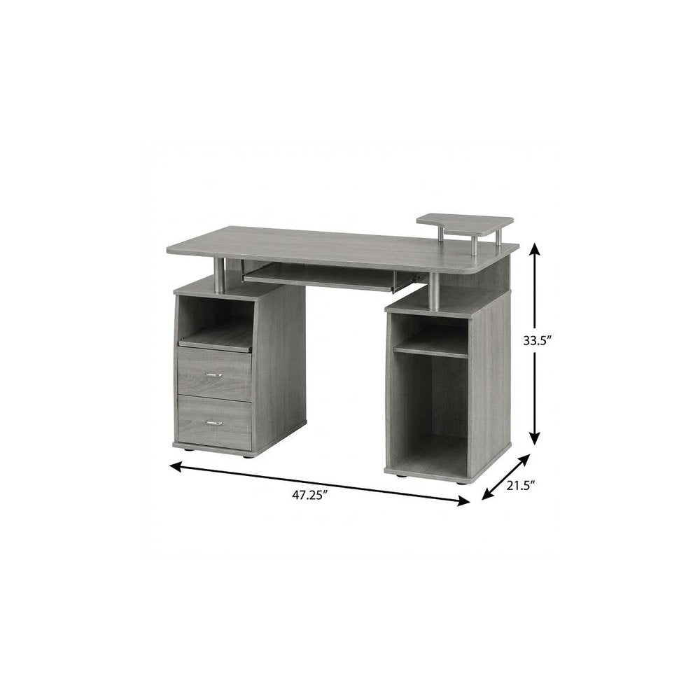 47" Gray Wood Pedestal Computer Desk With Two Drawers HomeRoots