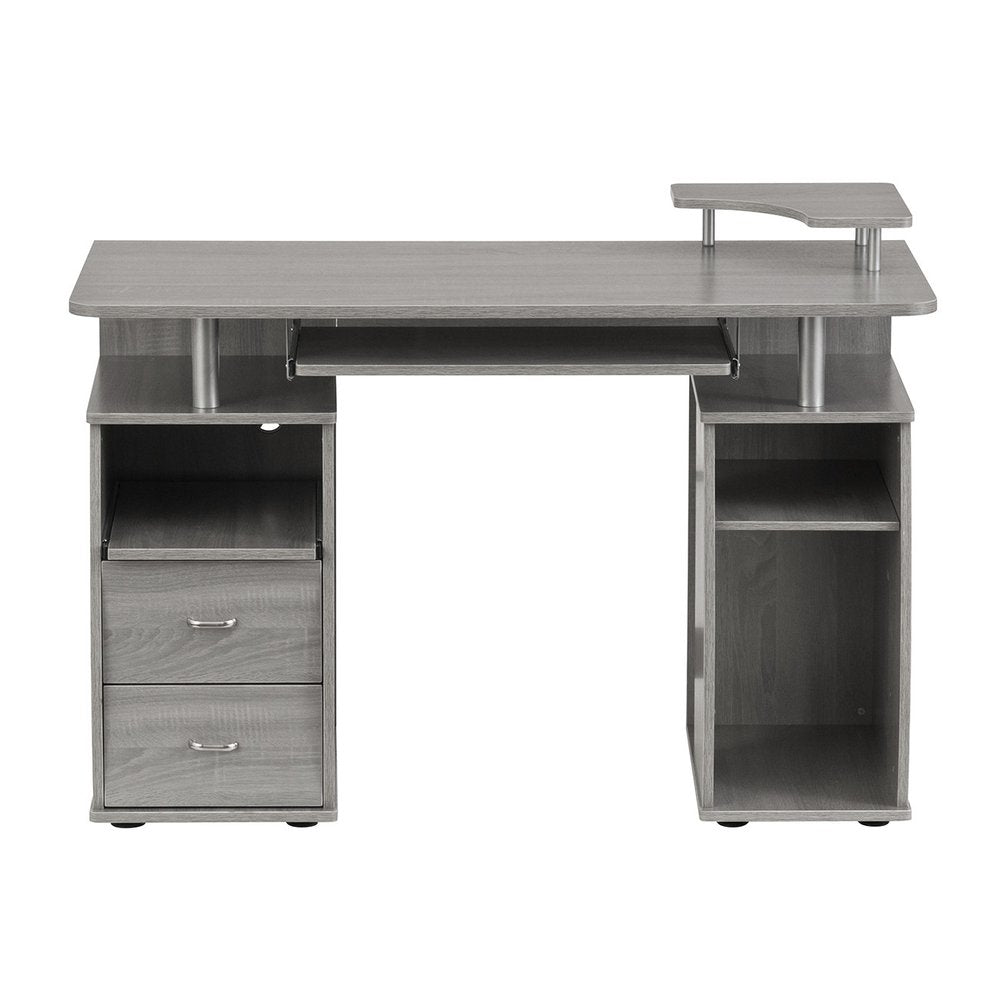 47" Gray Wood Pedestal Computer Desk With Two Drawers — view 3