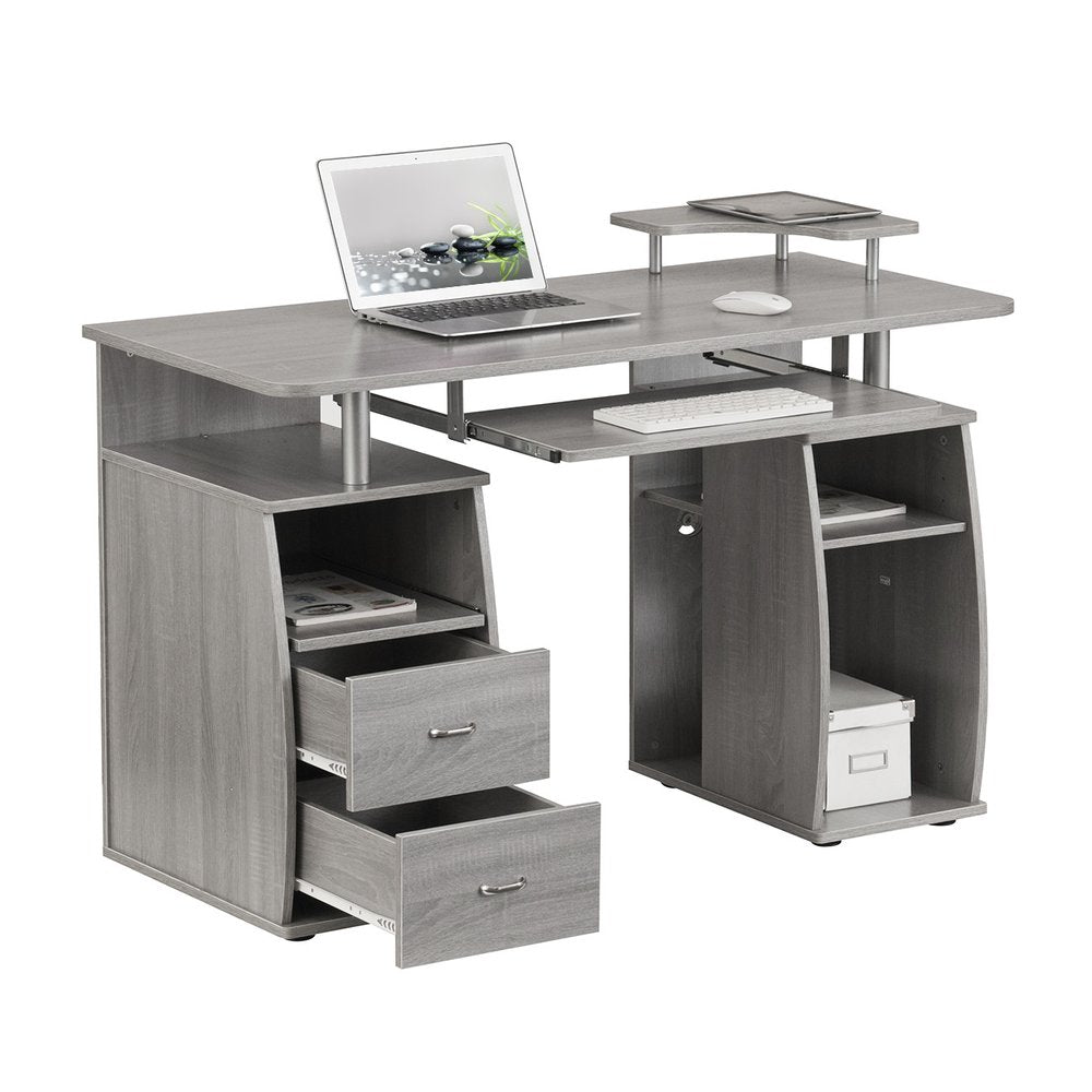 47" Gray Wood Pedestal Computer Desk With Two Drawers HomeRoots