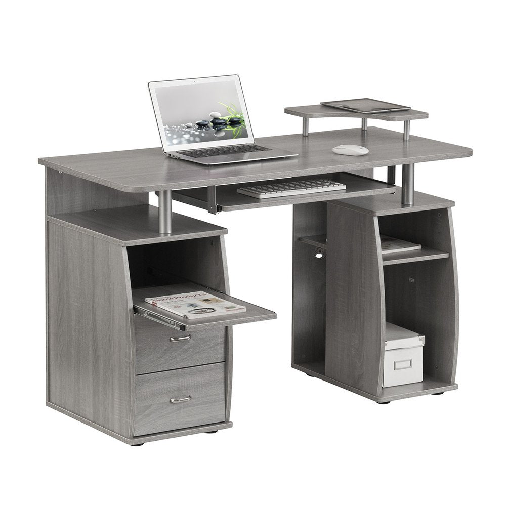 47" Gray Wood Pedestal Computer Desk With Two Drawers — view 6