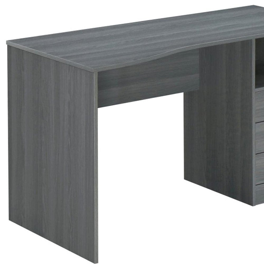51" Gray Wood Pedestal Computer Desk With Three Drawers — view 5