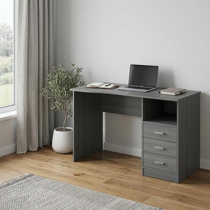 51" Gray Wood Pedestal Computer Desk With Three Drawers HomeRoots