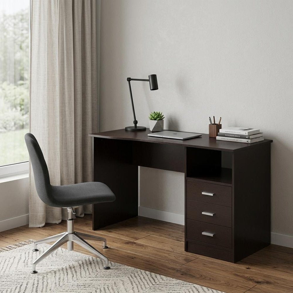51" Dark Brown Wood Pedestal Computer Desk With Three Drawers HomeRoots