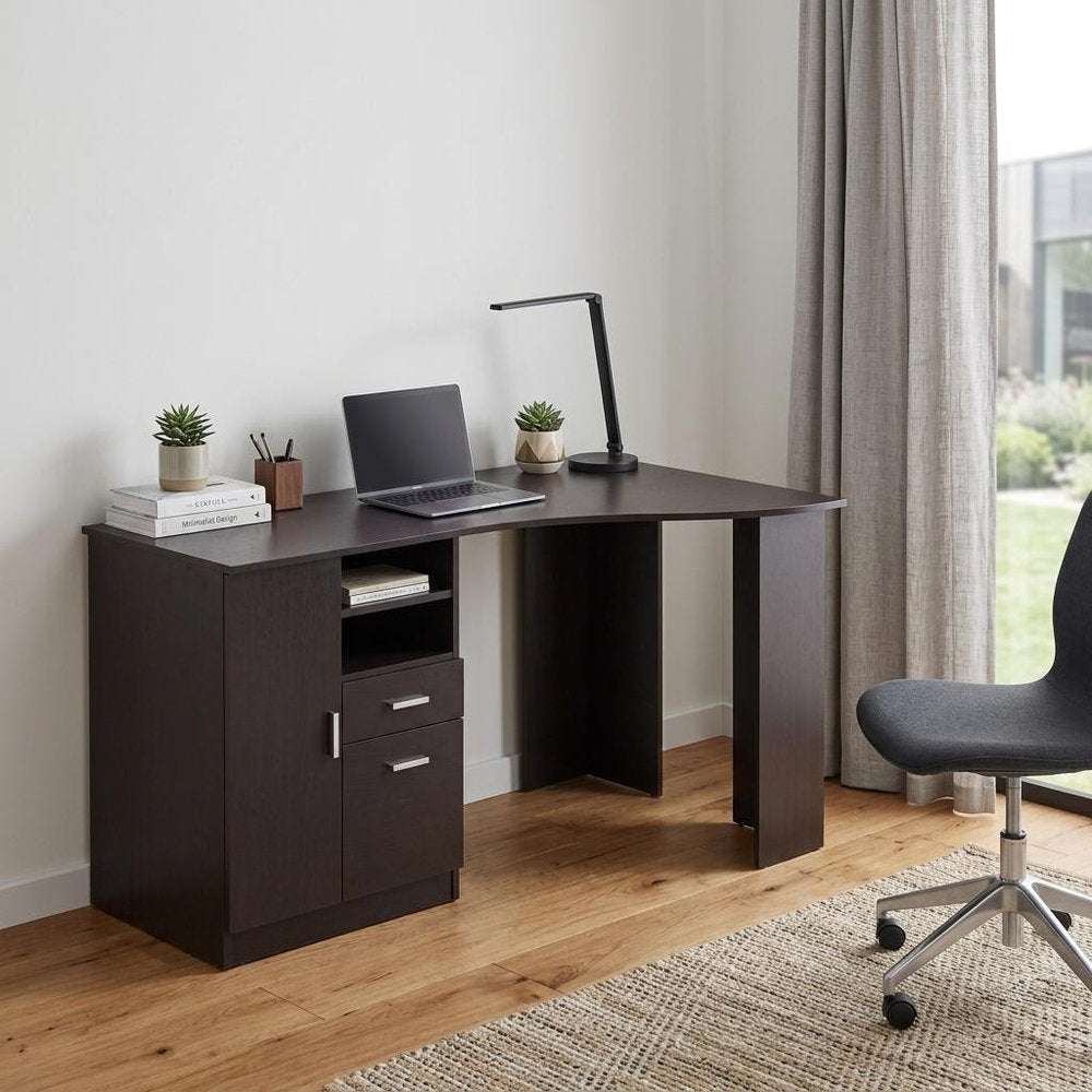 51" Espresso Wood Pedestal Computer Desk With Two Drawers — view 6