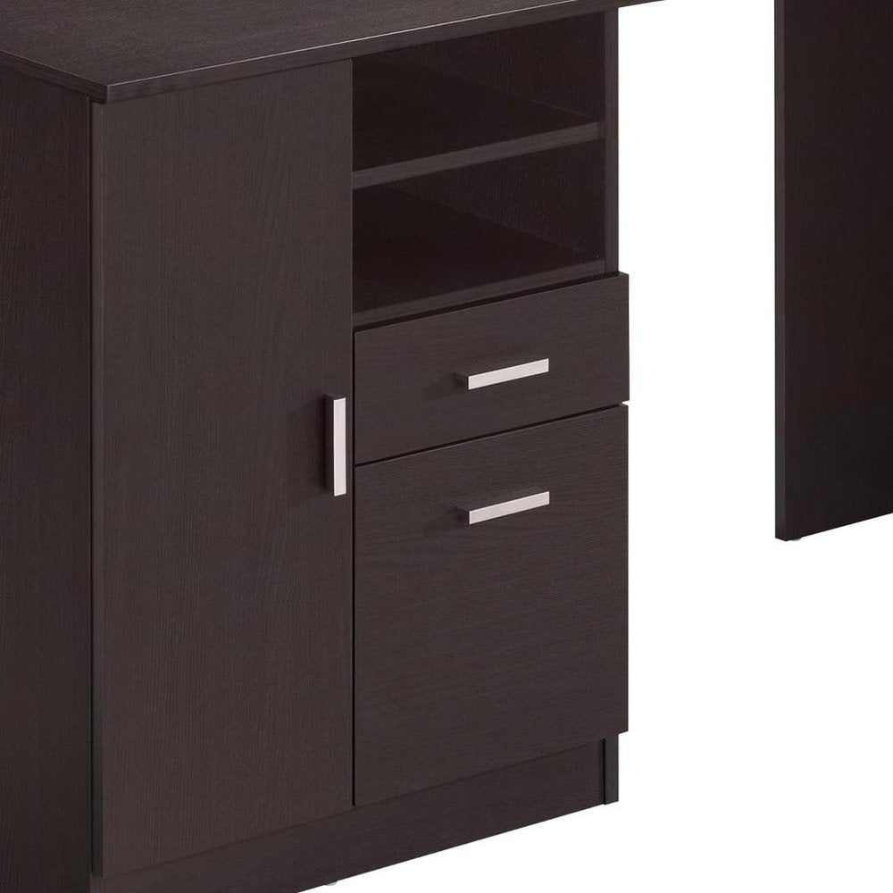 51" Espresso Wood Pedestal Computer Desk With Two Drawers — view 4