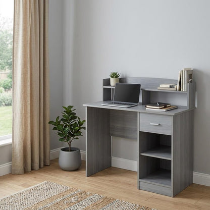 41" Gray Wood Pedestal Computer Desk With Hutch HomeRoots