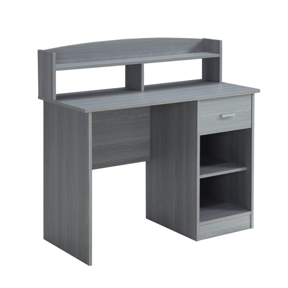 41" Gray Wood Pedestal Computer Desk With Hutch — view 1