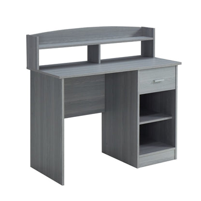 41" Gray Wood Pedestal Computer Desk With Hutch HomeRoots