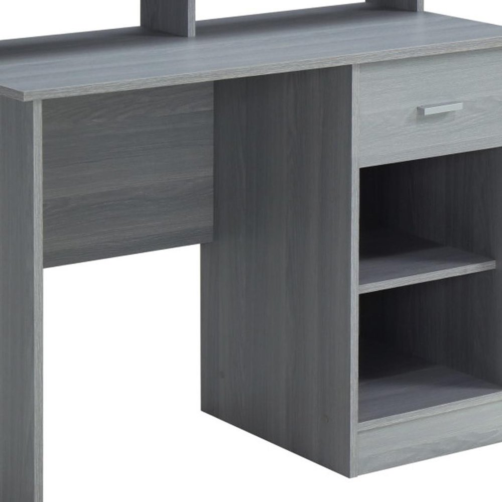 41" Gray Wood Pedestal Computer Desk With Hutch — view 5