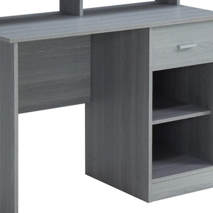 41" Gray Wood Pedestal Computer Desk With Hutch HomeRoots