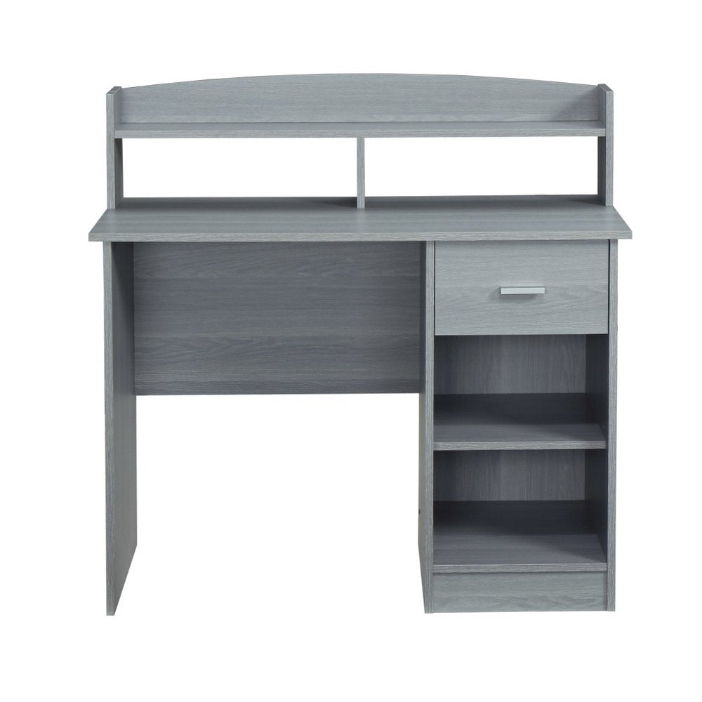 41" Gray Wood Pedestal Computer Desk With Hutch HomeRoots