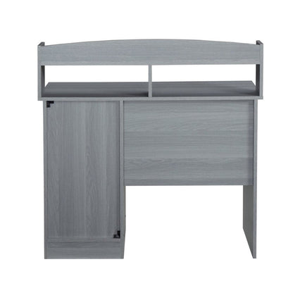 41" Gray Wood Pedestal Computer Desk With Hutch HomeRoots