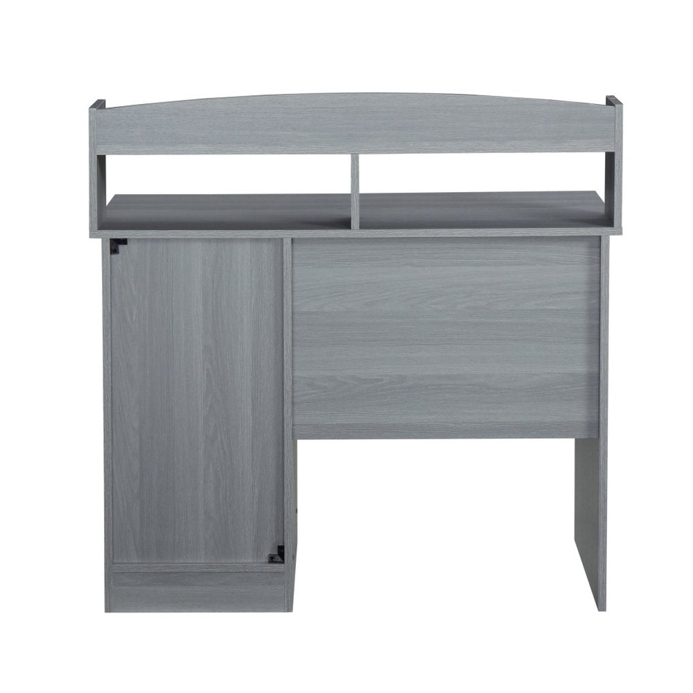 41" Gray Wood Pedestal Computer Desk With Hutch — view 3