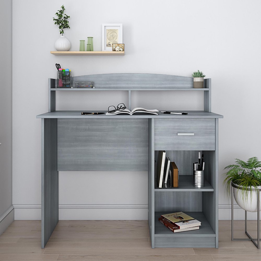 41" Gray Wood Pedestal Computer Desk With Hutch — view 4