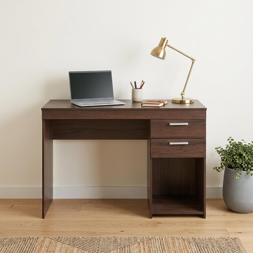 48" Espresso Wood Pedestal Computer Desk With Two Drawers — view 7