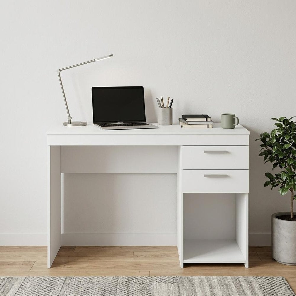 48" White Wood Pedestal Computer Desk With Two Drawers — view 7