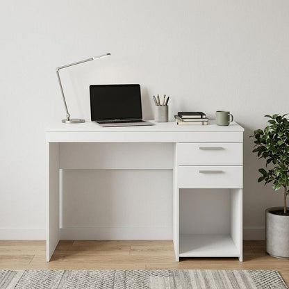 48" White Wood Pedestal Computer Desk With Two Drawers
